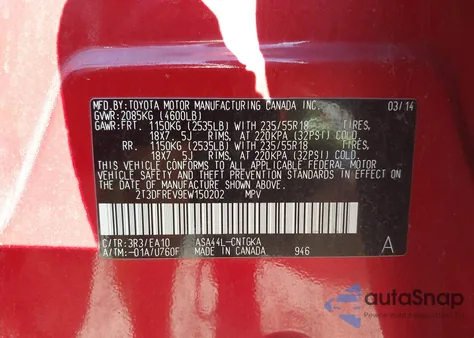 2014 Toyota Rav4 Limited from USA, damaged, VIN 2T3DFREV9EW150202